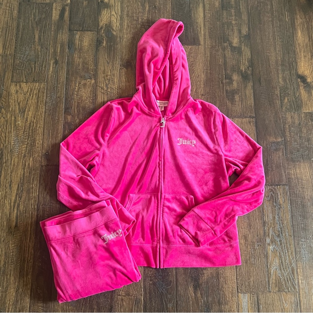 Juicy Couture Vintage Y2k Velvet Velour Hot Pink Track Suit | Women’s Size XL